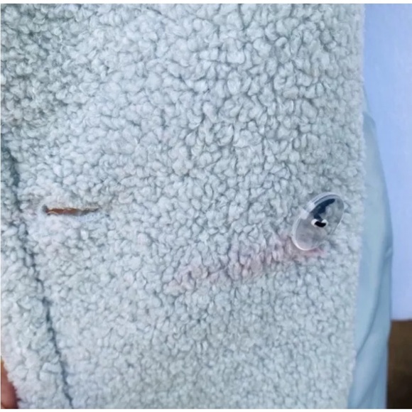 Mint Blue Double-Breasted Faux Fur Teddy Pea Coat Kensie Macy's Lined Mid-Length - Picture 12 of 12